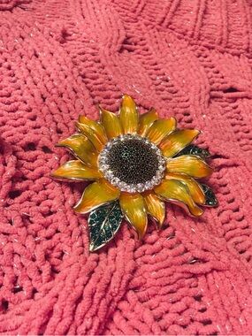 Sunflower Enamel and Crystal Brooch - Yellow Floral Women’s Jewelry